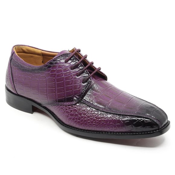 Purple Men's Alligator Crocodile Print Oxford Fashion Lace Up Dress Shoe - Picture 1 of 6